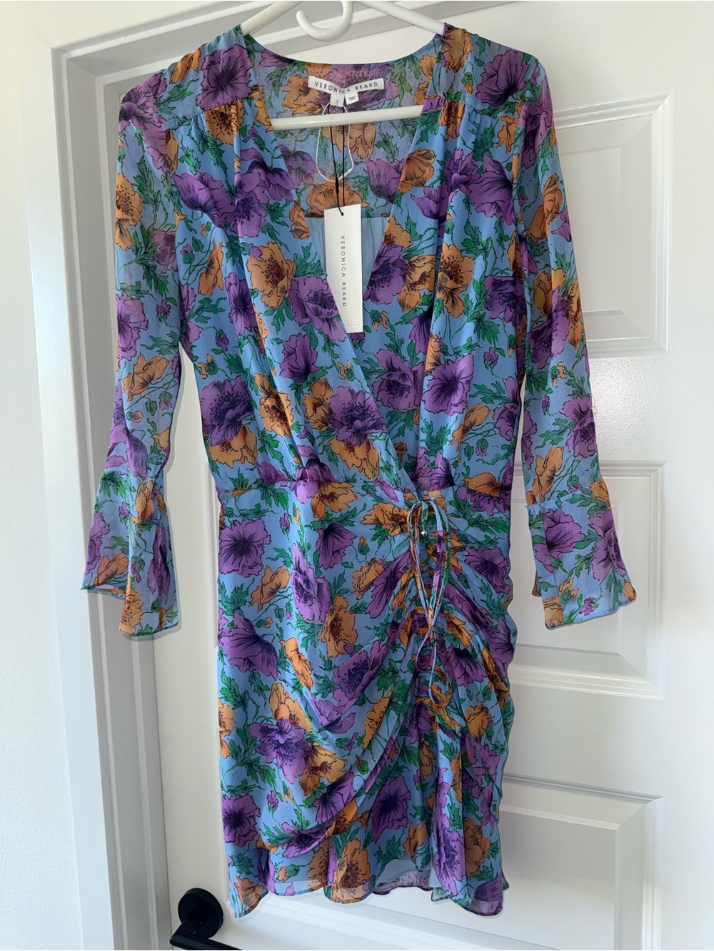 NWT Veronica Beard Lake Blue Multi Floral Sean Dress Silk size 2 $598
